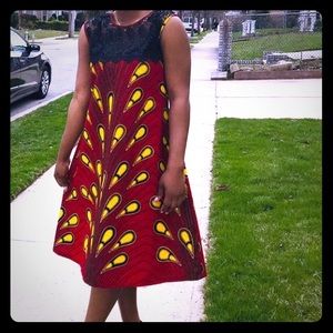 African Ankara/French Lace A-line dress.